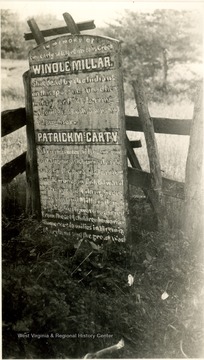 Memorial for two early settlers, Windle Millar and Patrick McCarty who were killed by Indians in 1761.