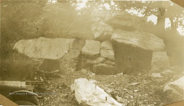 This rock, where early pioneer Abraham Guseman settled is located on Route 7 and Tyrone Road in Monongalia County, across from Deckers Creek.