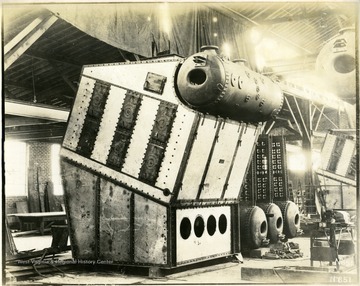 Ward water tube boiler as installed in United States Navy Fuel Ships Neches and Pecos. There are four boilers per ship. Built by Charles Ward Engineering Works in Charleston, West Virginia.