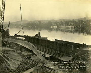 Barges for the United States engineers in Florence, Alabama. Built by Charles Ward Engineering Works in Charleston, West Virginia.