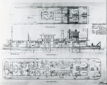 Floor Plan For Towboat Geo T. Price built by The Charles Ward Engineering Works in Charleston, West Virginia.