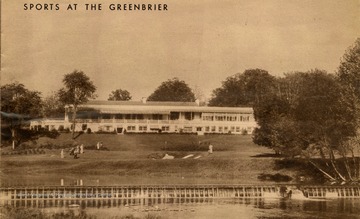 The clubhouse adjoins the first tee and last hole of all three golf courses on the grounds of "The Greenbrier".