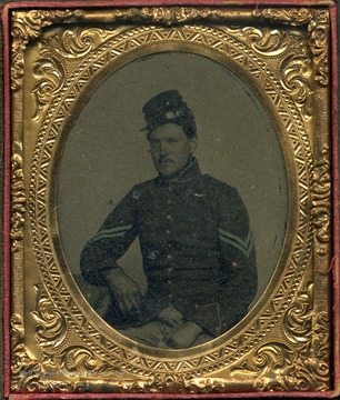 Pierpoint was originally from Morgantown, Virginia (later West Virginia. He was employed in Indiana at the start of the Civil War and enlisted in a Indiana regiment. His parents, also loyal to the Union, were still living in Morgantown. This cased image is probably an ambrotype.
