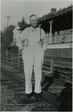 Photograph taken in front of the Railroad Section House, where Frank Long, uncle of Roy Long, lived. 