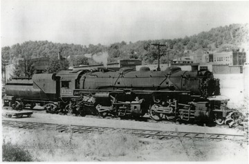 C &amp; O Railroad's mallet engine on track in Mount Hope, West Virginia. 