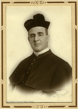 A portrait of Father Jenkens of St Patrick's Catholic Church. The church was located in Summers County, West Virginia. 