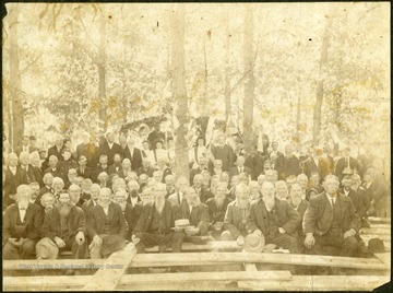 Group of Confederate Veterans at Forest Hill Primitive Baptist Church. None are identified. Inscribed on the back: "Given to Stephen Trail by Mary Shumate Feb. 1984." Mike Foster belonged to the Monroe Guards, 27th Virginia Infantry, "Stonewall" Brigade.