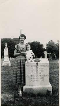 In the photo from left to right:Sara Barrick and her son, George M. Barrick III. The Mathers/Barrick family were descendents of Col. Morgan Morgan. 