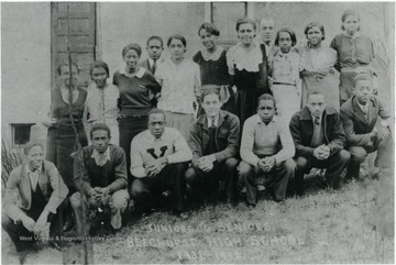 The Junior and Senior classes at Beechurst High School. All persons in the photo are unidentified. Information on p. 122 in "Our Monongalia" by Connie Park Rice. Information with the photograph includes "Courtesy of Robert Jackson."   