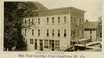 Postcard photograph inscribed, "New Year Greetings from Hambleton, W. Va."