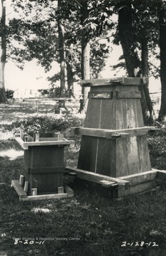 Two different sized wooden molds for markers used to designate the north-south boundary of West Virginia and Maryland.