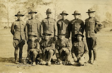 Supply Co. 314 at basic training in Camp Lee, Virginia. Members of the 314th Field Artillery, 80th Divison U.S. Army were mostly from West Virginia. The 314th eventually became a part of the 155th Brigade which saw heavy and constant action in Meuse Argonne, through the armistice.