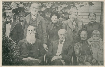 Standing L to R: Fenton H. Miller, William E., Sarah B., James H. Jr., Margaret A. Seated L to R: A. A., James H. Sr., Aseneth and Daisy Miller.
