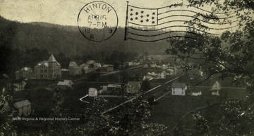 Postcard photograph of an elevated view of Marlinton. 
