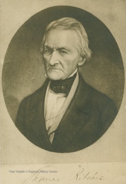 Postcard photograph of a Thomas Ritchie portrait. Ritchie was the highly regarded founder and editor of the Richmond Enquirer, 1804-1845. Ritchie County, Virginia (now West Virginia) created in 1843, was named for him.