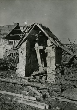 U.S. Army troops pushed through German resistance in the Spring of 1945. Many towns such as this were bombed from the air and assualted by ground forces.