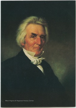 Postcard photograph of a portrait of Alexander Campbell. He was known as a Bible teacher, minister and leader in the church planting movement of independent and predoniminational congregations that is historically known in America as the Restoration Movement.  Campbell founded Bethany College in 1840 which is located in the northern panhandle of West Virginia.