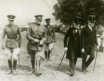 Left to right:n Great Britain's Prince Edward; U. S. Army General John J. Pershing; Unidentified; Winston Churchill; and John W. Davis.  Davis was from Clarksburg, W. Va. and ran for United States President in 1924.