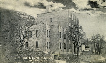 Hospital founded in 1933. Published by Ryan's Book Store in Philippi, West Virginia. See original postcard for correspondence. (From postcard collection legacy system.)