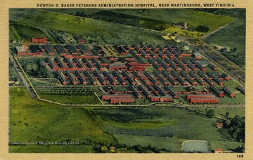 Caption on postcard reads: "This Veterans Hospital, which is located about five miles from Martinsburg, West Virginia is one of the many hospitals operated by the Veterans Administration in the United States. Approximately 1,400 beds are available for veterans' use. Published by Marken &amp; Bielfield Incorporated. (From postcard collection legacy system.)