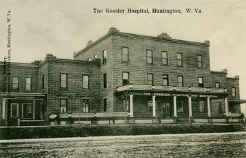 The Kessler Hospital and Sanitarium was built in 1904 after Dr. Archibald Kenton Kessler decided to open his second private hospital in Huntington, West Virginia. His original location was in Clarksburg, West Virginia. The building was located on the southwest corner of 4th Ave. and 5th St. and was the first of it's kind in the city. In the late 1950's the hospital was experiencing financial difficulties and in 1960 the hospital was sold at auction. In 1971 a shopping center was built in its place. Published by J.G. McCrorey &amp; Company. (From postcard collection legacy system.)
