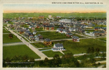 Bird's Eye view from atop Ritter Hill of Huntington, West Virginia. Published by I. Robbins &amp; Son. (From postcard collection legacy system.)
