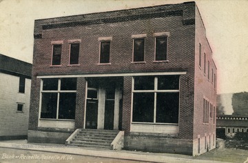 Hand painted image of bank entrance. (From postcard collection legacy system.)