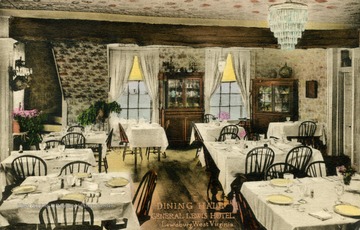 Interior view of the hotel's dining hall. See original for correspondence. (From postcard collection legacy system.)