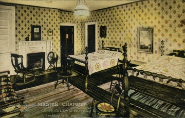 Interior view of the General Lewis Hotel. Published by The Albertype Co. See original for correspondence. (From postcard collection legacy system.)