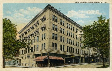 Hotel Gore was built between 1910 and 1913. It was built by Dr. Truman E. Gore and Howard M. Gore, Governor of West Virginia and U.S. Secretary of Agriculture. See original for correspondence. (From postcard collection legacy system.)