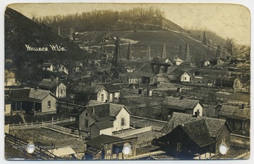 Black and white photograph showing the suburban area of Wallace, West Virginia. (From postcard collection legacy system.)