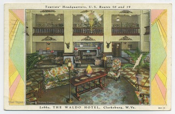 The hotel is located at U.S. Routes 50 and 19 in Clarksburg, West Virginia. Published by Curt Teich &amp; Co. See original for correspondence. (From postcard collection legacy system.)