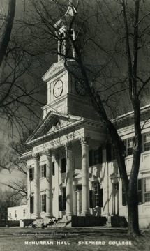 Caption on back of postcard reads: "Shepherd College was founded in 1871. McMurran Hall was named after the first college president Joseph McMurran. From the early date Shepherd College has grown to a four year, fully accredited, Liberal Arts College." (From postcard collection legacy system.)