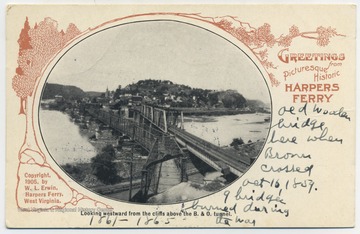View from Maryland Heights above the Baltimore and Ohio Railroad tunnel. See original for correspondence. (From postcard collection legacy system.)