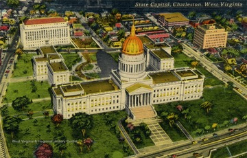Aerial view, showing New State Office Buildings. Published by The A.W. Smith News Agency. (From postcard collection legacy system.)