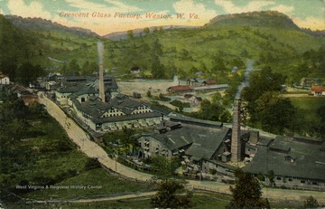 Crescent Glass Company was established in Wellsburg in 1908 by Henry Rithner Sr. and Ellery Worthen. Their original line was creating bar goods. After prohibition however, the company started making red lantern globes which they supplied to Ford Motor Company who used them as taillight lenses. (From postcard collection legacy system.)