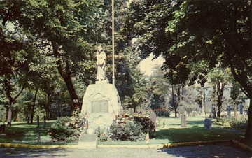 Caption on back of postcard reads: "Located at the entrance of Walnut Grove Cemetery. This statue was dedicated in 1928 in honor of Betty Zane for her heroism in the siege of Ft. Henry in 1782. it was erected by the school children of Martins Ferry." Published by Foto Lab. (From postcard collection legacy system.)
