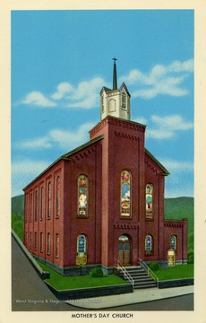 Caption on back of postcard reads: "In this Church at Grafton, W. Va., was held the first Mother's Day Services on May 10, 1908. It is now an International Mother's Day Shrine." See original for correspondence. (From postcard collection legacy system.)