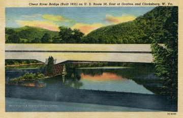 Cheat River Bridge built in 1835. Published by Grafton Souvenir. (From postcard collection legacy system--subject.)