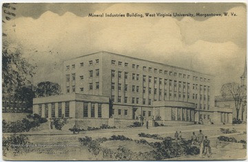 Postcard reads, "This building, when completed, will be one of the best equipped mineral industries building in the United States. It will house the School of Mines, West Virginia Geological Survey, Chemical Engineering and Geological Departments. It will be 310 feet long and 72 feet wide and contain six stories." See original for correspondence. (From postcard collection legacy system--subject.)