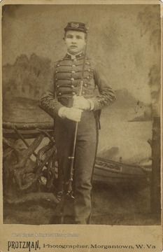 Portrait of an unidentified West Virginia University Cadet in uniform. 