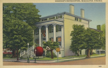 Postcard reads, "General Sheridan occupied this home during one of the famous Winchester campaigns and from it began his famous ride to the Battle of Cedar Creek, 'twenty miles away'". Published by Marken &amp; Bielfied Inc. See original for correspondence. (From postcard collection legacy system--Non-WV.)