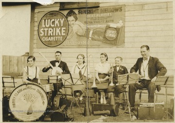 Caption reads, "This Family Orchestra has been playing for all modern dances and social events for the past three years. Why not let us play for your dances or amusements?"