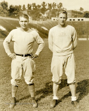 Carl Brumbaugh, left, and Marshall "Sleepy" Glenn, right. West Virginia University football and basketball coaches. Print number 202a.