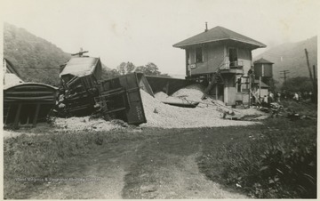 View of the damage by the derailed C&amp;O train.
