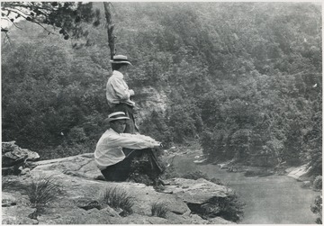 View overlooking the Guyandotte River. The two boys pictured are unidentified.