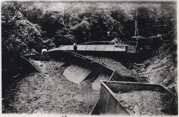 View of the damage after a coal train heading eastbound wrecked.