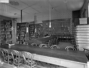 View of interior of Stewart Hall when it was the library