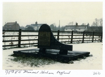 The 95th Bomb Group Memorial in Horham, England surrounded by snow.The 95th airbase was converted back into farmland at the end of World War II. 