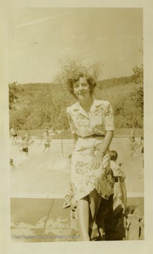 Alice E. Parker, wife of World War II soldier Joseph W. Parker, poses for a photo at a pool.